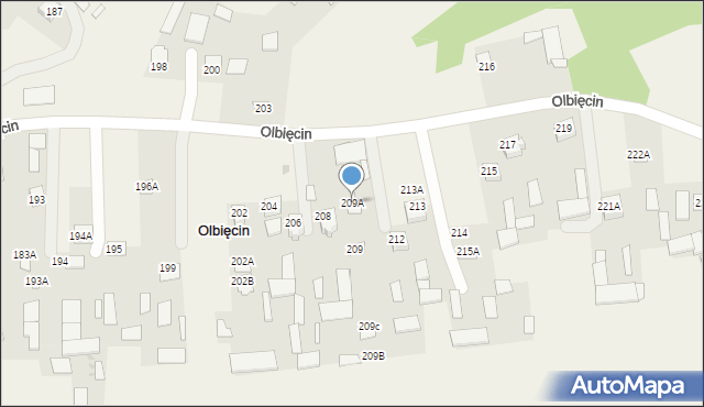 Olbięcin, Olbięcin, 209A, mapa Olbięcin