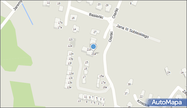 Olsztyn, Oleńki, 21a, mapa Olsztyna