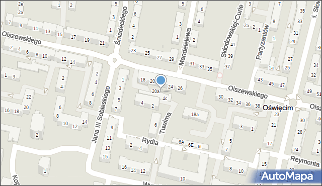Oświęcim, Olszewskiego Karola, 22a, mapa Oświęcimia