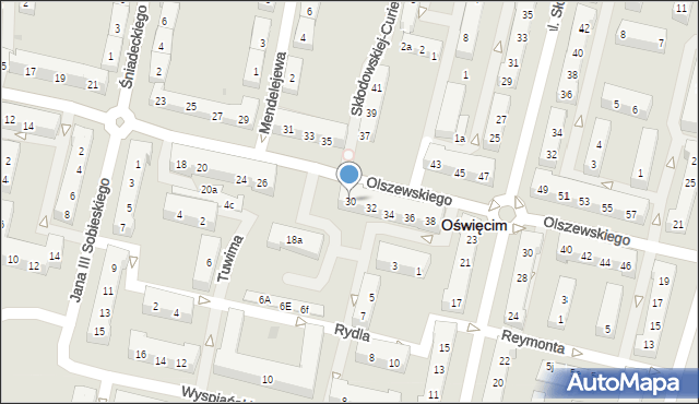 Oświęcim, Olszewskiego Karola, 30, mapa Oświęcimia