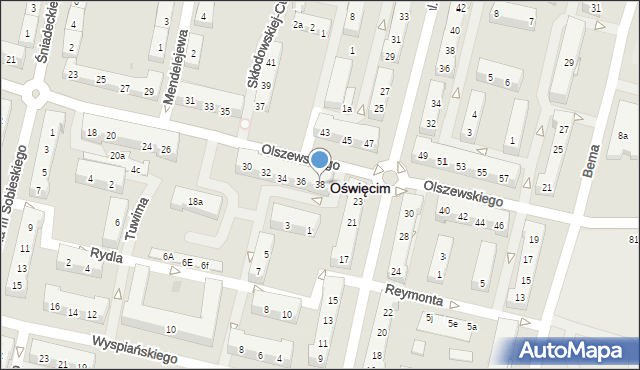 Oświęcim, Olszewskiego Karola, 38, mapa Oświęcimia