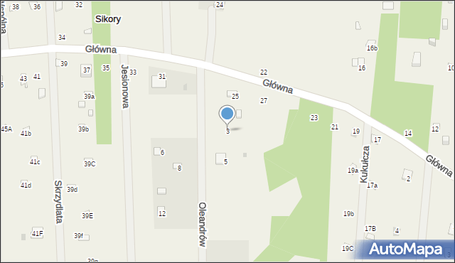 Sikory, Oleandrów, 3, mapa Sikory