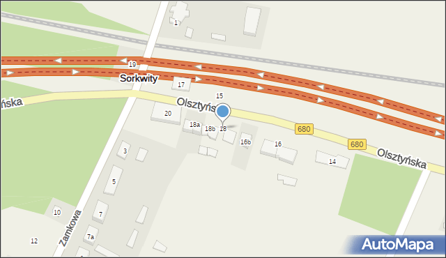 Sorkwity, Olsztyńska, 18, mapa Sorkwity