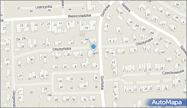 Szczecin, Olsztyńska, 18, mapa Szczecina