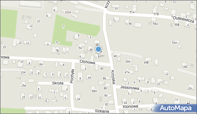Tarnów, Olchowa, 3, mapa Tarnów