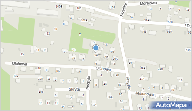 Tarnów, Olchowa, 5A, mapa Tarnów