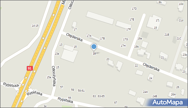 Toruń, Olęderska, 18, mapa Torunia