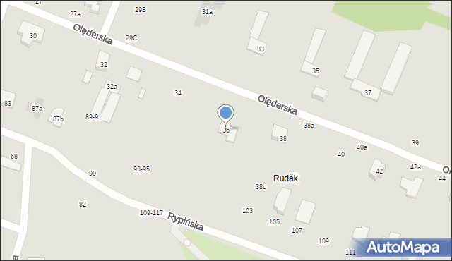 Toruń, Olęderska, 36, mapa Torunia