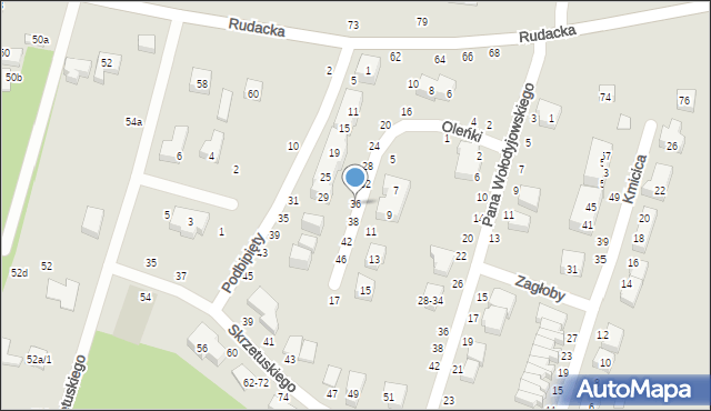 Toruń, Oleńki, 36, mapa Torunia