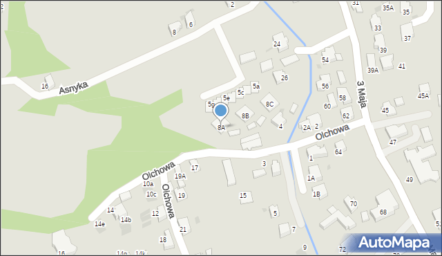 Ustroń, Olchowa, 8A, mapa Ustroń