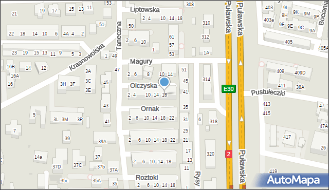 Warszawa, Olczyska, 18, mapa Warszawy