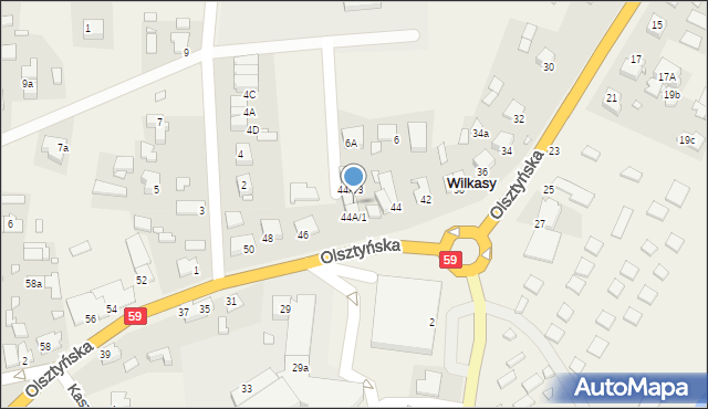 Wilkasy, Olsztyńska, 44A/2, mapa Wilkasy