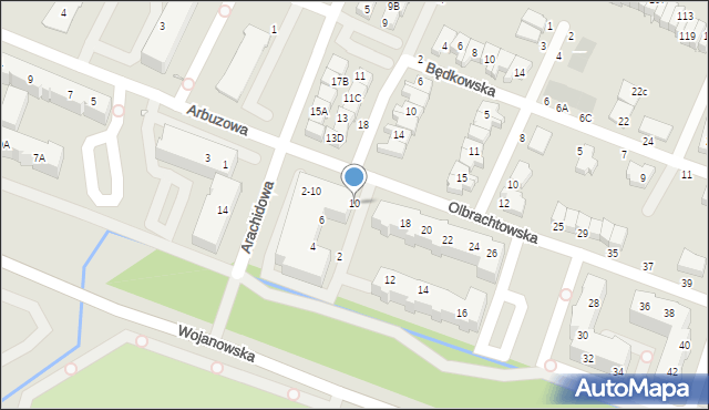 Wrocław, Olbrachtowska, 10, mapa Wrocławia