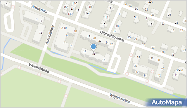 Wrocław, Olbrachtowska, 14, mapa Wrocławia