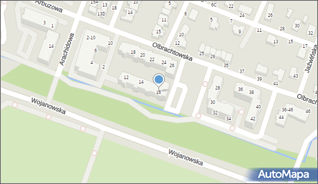 Wrocław, Olbrachtowska, 16, mapa Wrocławia