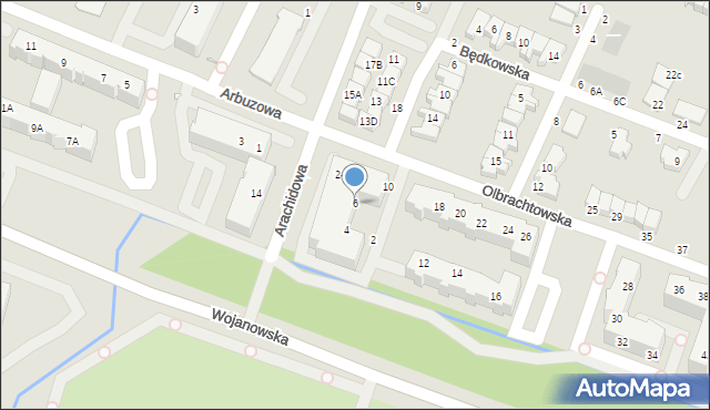 Wrocław, Olbrachtowska, 6, mapa Wrocławia