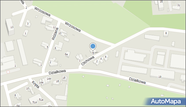 Zielona Góra, Olchowa, 5, mapa Zielona Góra