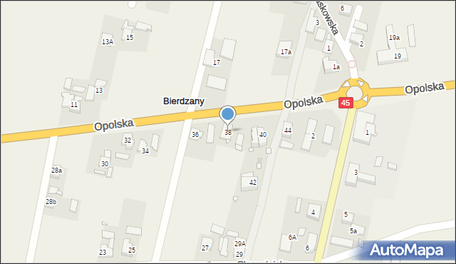 Bierdzany, Opolska, 38, mapa Bierdzany