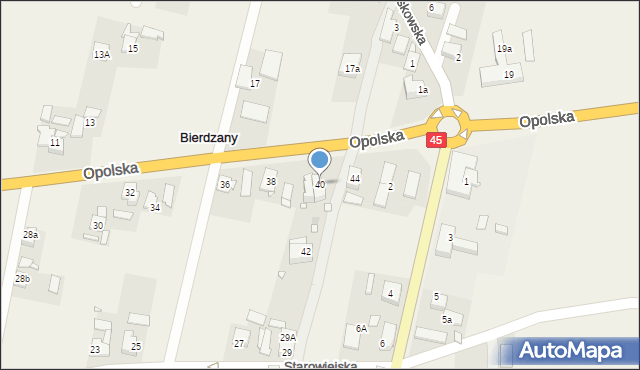 Bierdzany, Opolska, 40, mapa Bierdzany