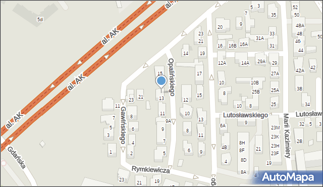 Warszawa, Opalińskiego Krzysztofa, 13A, mapa Warszawy