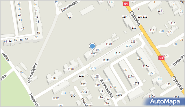 Wrocław, Opolska, 119E, mapa Wrocławia