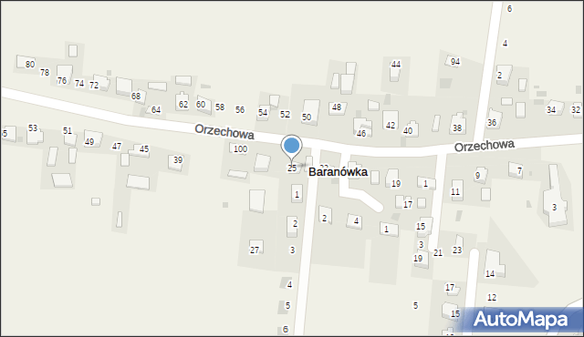 Baranówka, Orzechowa, 25, mapa Baranówka