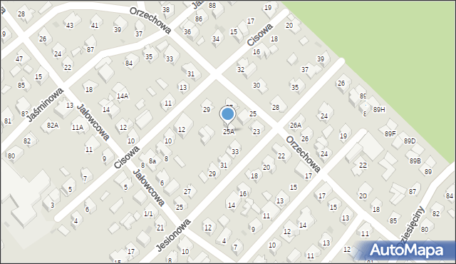 Białystok, Orzechowa, 25A, mapa Białegostoku