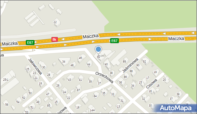 Białystok, Orzechowa, 42, mapa Białegostoku