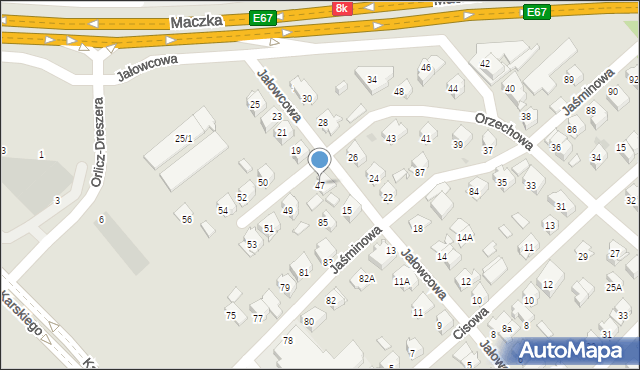 Białystok, Orzechowa, 47, mapa Białegostoku