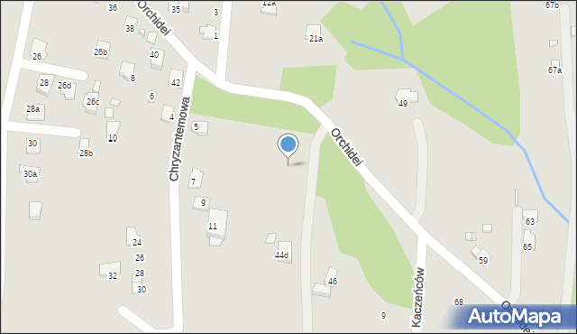 Bielsko-Biała, Orchidei, 44a, mapa Bielsko-Białej