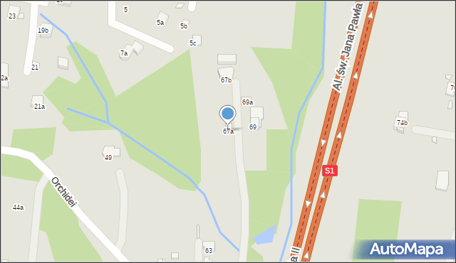 Bielsko-Biała, Orchidei, 67a, mapa Bielsko-Białej