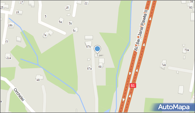 Bielsko-Biała, Orchidei, 69a, mapa Bielsko-Białej