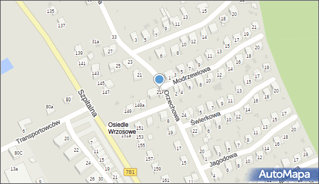 Chrzanów, Orzechowa, 21A, mapa Chrzanów