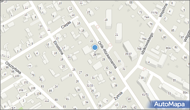 Częstochowa, Orlik-Rückemanna Wilhelma, gen., 26, mapa Częstochowy