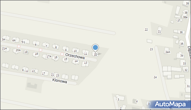 Dąbcze, Orzechowa, 12, mapa Dąbcze