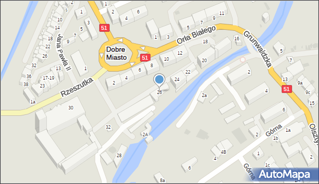 Dobre Miasto, Orła Białego, 26, mapa Dobre Miasto