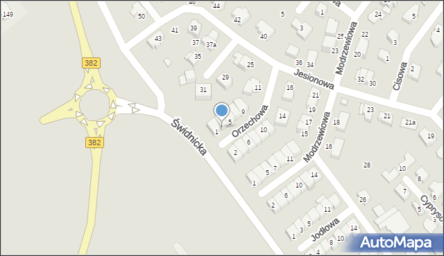 Dzierżoniów, Orzechowa, 3, mapa Dzierżoniów