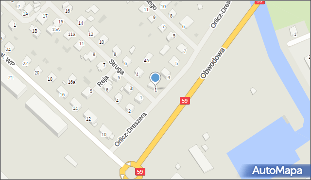 Giżycko, Orlicz-Dreszera Gustawa, gen., 1, mapa Giżycko