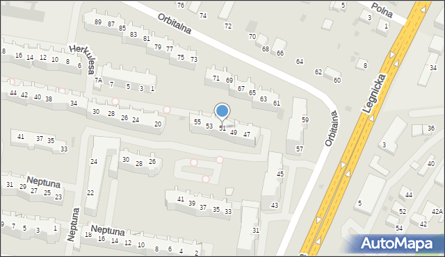 Głogów, Orbitalna, 51, mapa Głogów