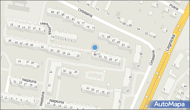 Głogów, Orbitalna, 55, mapa Głogów