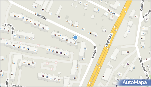 Głogów, Orbitalna, 61, mapa Głogów