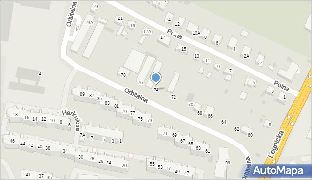 Głogów, Orbitalna, 74, mapa Głogów