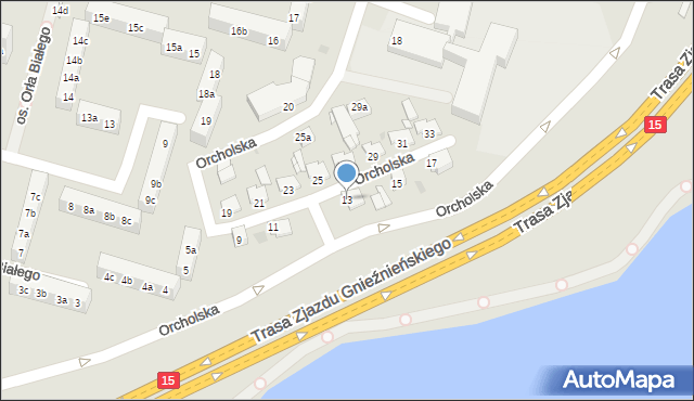 Gniezno, Orcholska, 13, mapa Gniezna
