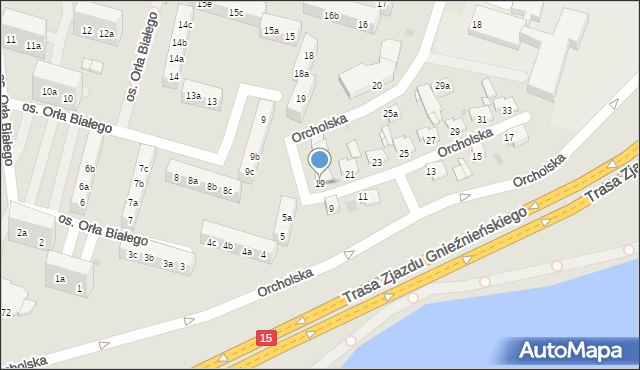 Gniezno, Orcholska, 19, mapa Gniezna