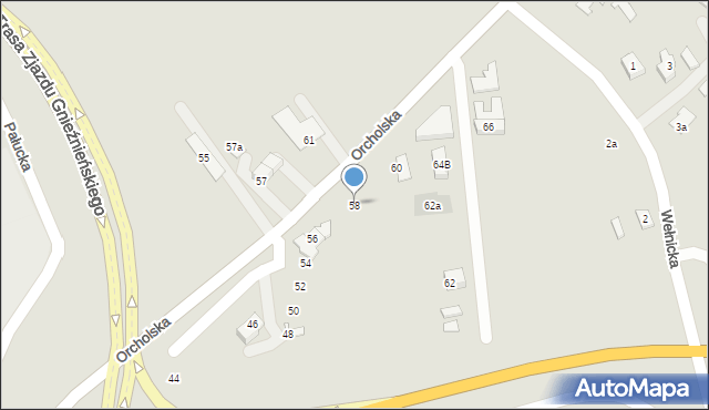 Gniezno, Orcholska, 58, mapa Gniezna