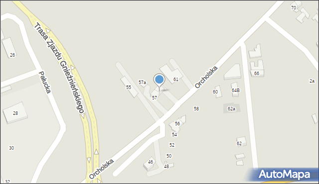 Gniezno, Orcholska, 59, mapa Gniezna