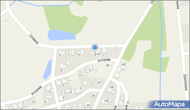Gorzów, Orliska, 3, mapa Gorzów