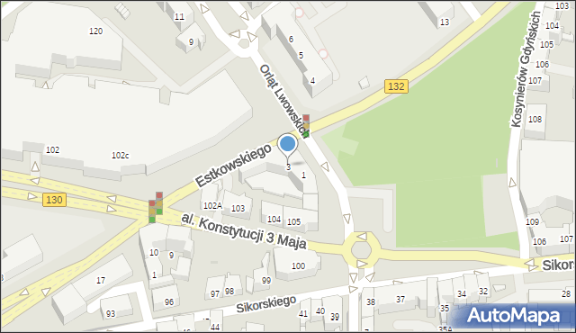 Gorzów Wielkopolski, Orląt Lwowskich, 3, mapa Gorzów Wielkopolski