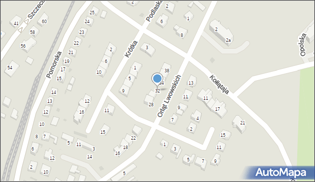 Gryfino, Orląt Lwowskich, 32, mapa Gryfino