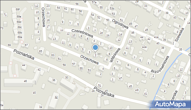 Kalisz, Orzechowa, 1, mapa Kalisza